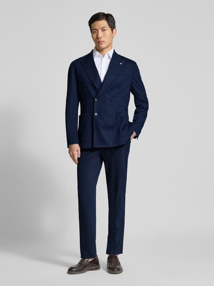 Manuel Ritz Slim Fit Anzug mit zweireihigem Sakko und Hose mit Bügelfalten Marine 1