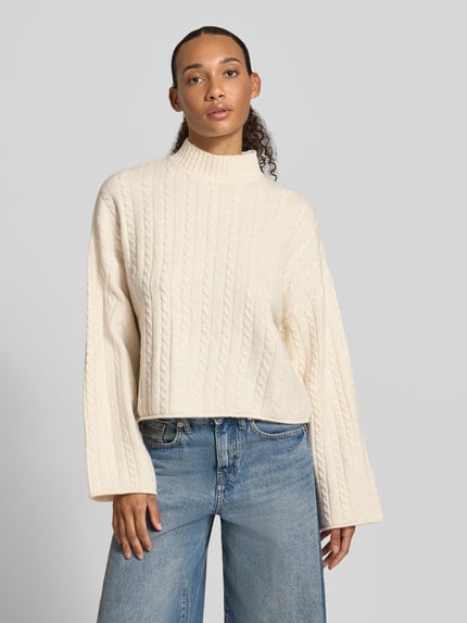 REVIEW relaxed fit gebreide pullover van elastische materiaalmix Offwhite - 4
