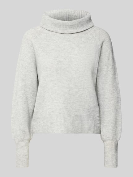 Produktfoto, Rollkragenpullover mit weitem Umschlagkragen von ONLY, unifarben, Stricktextur, lange Raglanärmel, gerippte Abschlüsse