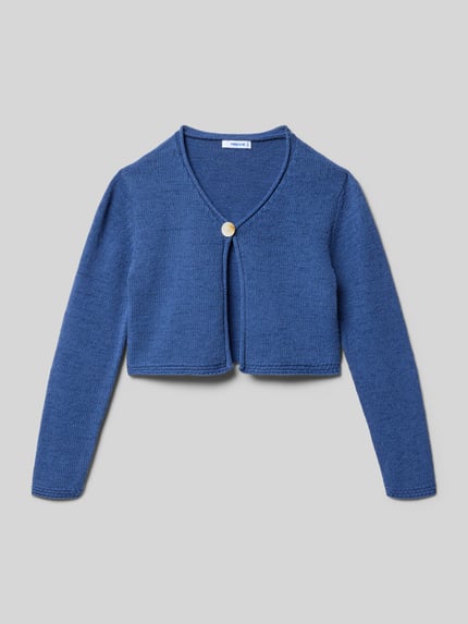 Produktfoto, Regular Fit Jacke in tricotlook van Mayoral, materiaalmix met katoen, knoopsluiting, V-hals, blauw, kinderen, maat 116 ruglengte 29 cm mouwlengte 39 cm