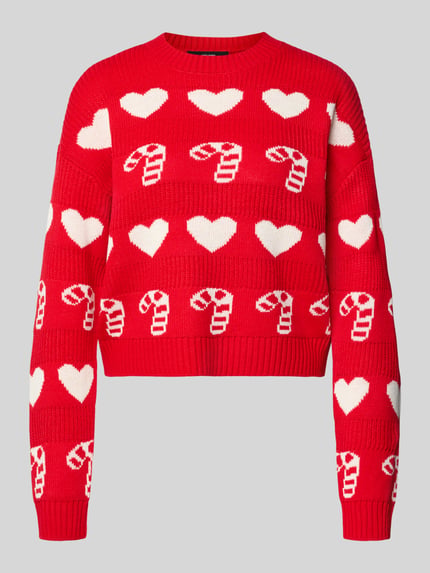 VERO MODA Regular Fit Weihnachtspullover mit Rundhalsausschnitt Modell 'CANDYHEARTS' Rot 2