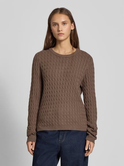 PIECES Regular Fit Strickpullover aus Viskose-Mix Modell 'FIA' Mittelbraun 4