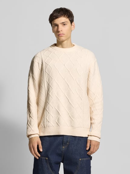 JACK & JONES Sweter z dzianiny z okrągłym dekoltem model ‘CAMBRIDGE’ Złamany biały 4