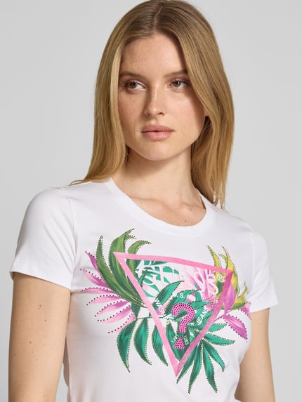 GUESS T-shirt z nadrukiem z logo Biały 3