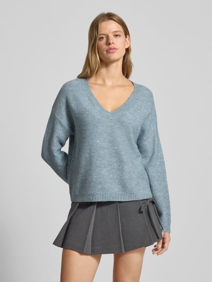 ONLY Regular Fit Strickpullover mit Paillettenbesatz Modell 'ARIZONA' Hellblau 4