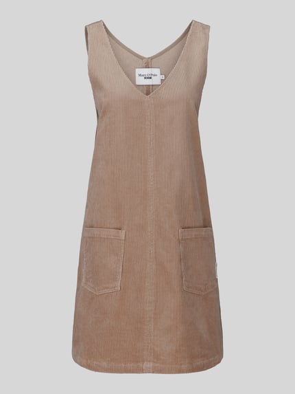 Produktfoto, Minikleid aus Cord mit aufgesetzten Taschen von MOP DENIM, beige, unifarben, V-Ausschnitt, ärmellos, gerader Saum