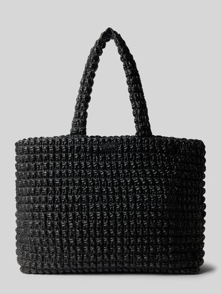 Produktfoto, czarna torba shopper w imitacji skóry Model 'MHATI' od HUGO, jednolity kolor, zamek błyskawiczny, główna przegroda, wpuszczana kieszeń, naszywka z logo, uchwyt do noszenia, wykończenie z sztucznej skóry