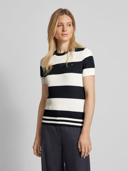 Tommy Hilfiger Gebreid shirt met logostitching, model 'RUGBY' Marineblauw - 4