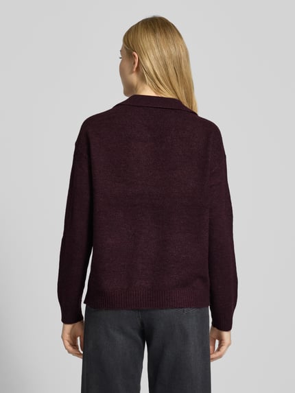 VERO MODA Regular Fit Strickpullover mit Hemdkragen Modell 'LEFILE' Bordeaux 5