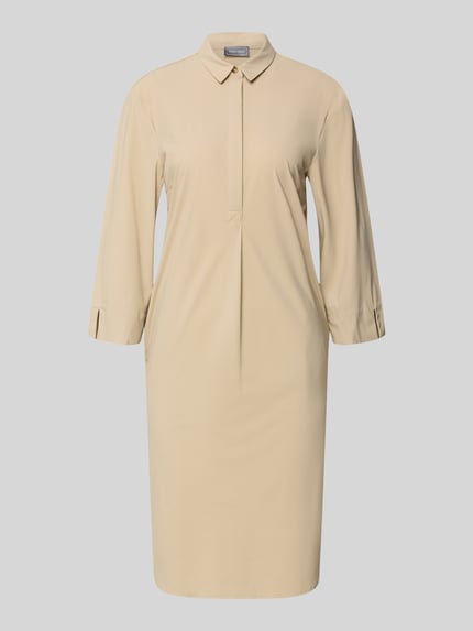Produktfoto, Knielanges Hemdblusenkleid mit 3/4-Arm von WHITE LABEL in Beige, gerader Schnitt, Hemdblusenkragen, glatte Oberfläche