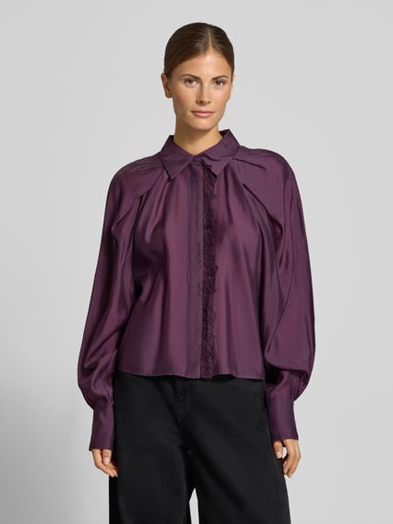 Cph Muse Regular fit blouse van lyocellmix met kant model 'MOLLY' Prune - 4