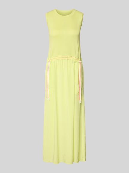 Produktfoto, Maxikleid mit Kordelzug an der Taille von Marc Cain in Gelb, Baumwoll-Mix mit Stretch-Anteil, Taillierter Schnitt, Rundhalsausschnitt.