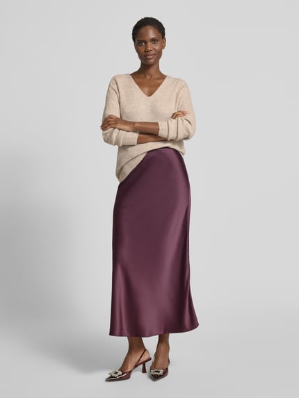 VERO MODA Regular Fit Strickpullover mit V-Ausschnitt Modell 'CREWLEFILE' Sand Melange 1
