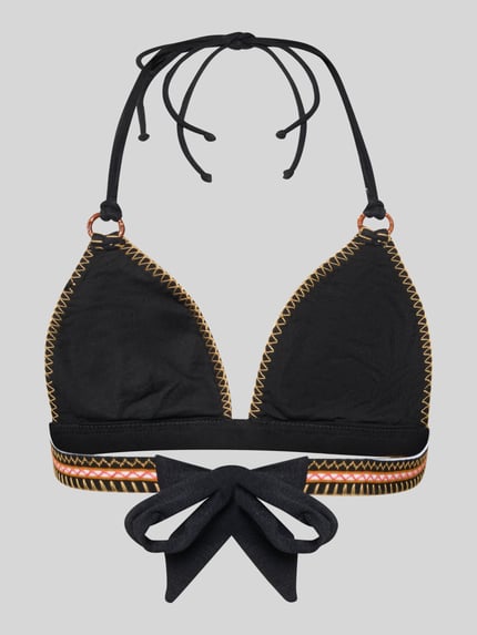 Produktfoto, Bikini-Oberteil mit Schnürung Modell 'WAKO SANTANY' von Banana Moon, czarny, kolorowe detale, elastyczny materiał, dopasowany krój