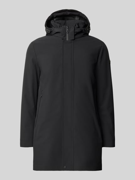 Produktfoto, schwarze Jacke mit Kapuze und Reißverschlusstaschen Modell 'ALBALI' von Peuterey, Material-Mix, Regular Fit, Stretch-Anteil