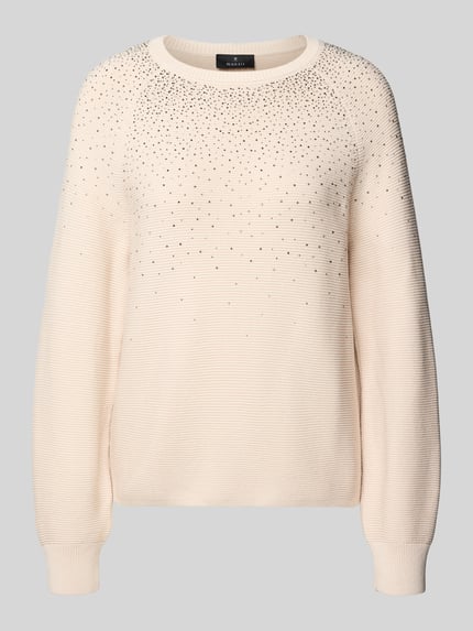 monari Strickpullover mit Schmucksteinen Ecru 1
