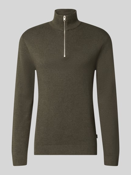 Produktfoto, Slim Fit Pullover aus reiner Baumwolle Modell 'MILANO' von JACK & JONES, heren pullover, puur katoen, tricotlook, schipperskraag, ruglengte maat M 73 cm, mouwlengte maat M 68 cm