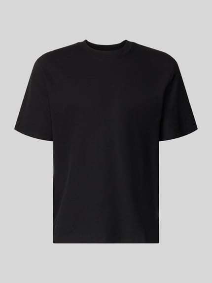 Produktfoto, czarne T-Shirt z bawełnianą mieszanką, prosty krój, stójka, model 'AUSTIN' od Jack & Jones, długość pleców 70 cm w rozmiarze M