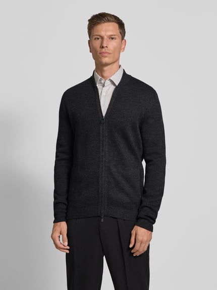 Christian Berg Men Kardigan rozpinany o kroju slim fit z mieszanki wełny Antracytowy melanż 4
