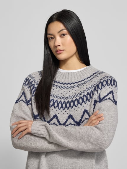 Fynch-Hatton Relaxed Fit Pullover aus reiner Wolle in Strick-Optik Hellgrau Melange 3