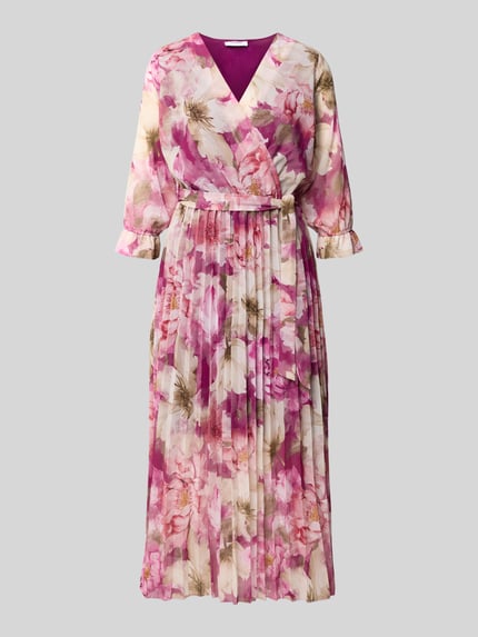 Produktfoto, Midikleid mit floralem Allover-Print Modell 'Matilda' von ZABAIONE, getailleerde pasvorm, V-hals, 1/2-mouwen, zachte tinten, textuur met plooien, Ruglengte bij maat S: 121 cm, Borstwijdte bij maat S: 37 cm, Mouwlengte bij maat S: 44 cm