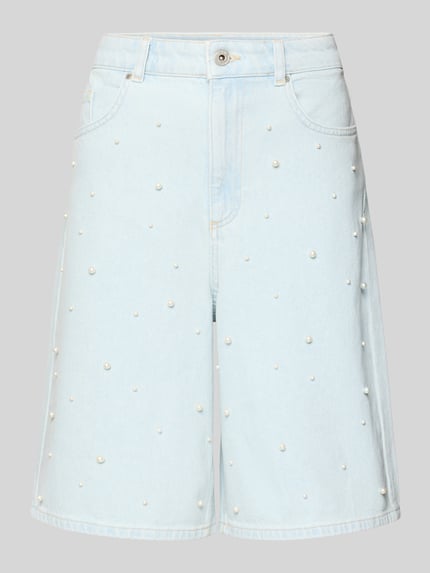Productfoto, Bermudas in Denim-Optik mit Perlen van Jake*s Casual, lichtblauw, rechte pijpen, pareldetails, relaxed fit, katoen, denimstructuur