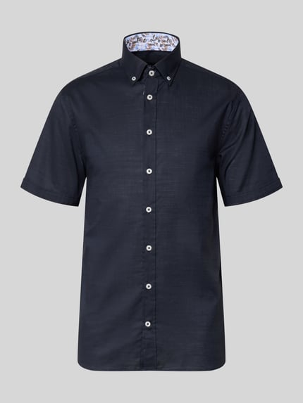 Productfoto, donkerblauw Regular Fit Freizeithemd met Button-Down-Kraag van bugatti, zuiver katoen, knoopsluiting, korte mouwen, egale stof, casual uitstraling