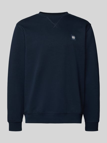 Produktfoto, dunkelblaues Sweatshirt mit Rundhalsausschnitt und Label-Patch von Lerros, Baumwoll-Mix, Relaxed Fit, strukturierte Oberfläche