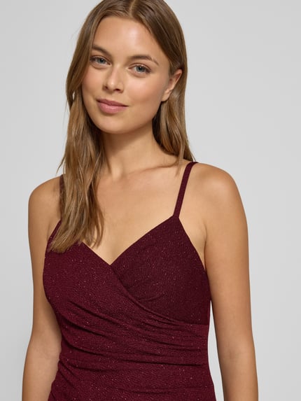 TROYDEN COLLECTION Avondjurk met V-hals en plooien Bordeaux - 3