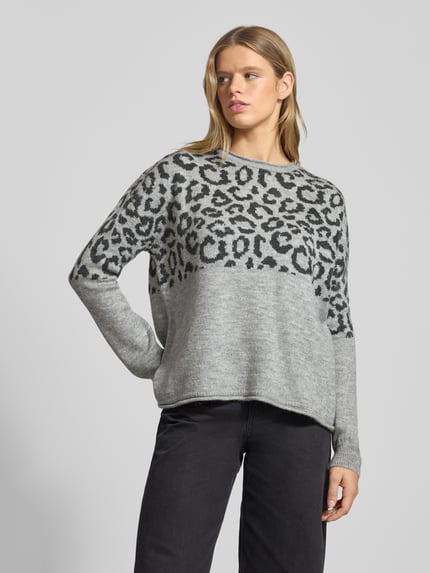 ONLY Regular Fit Strickpullover mit gerolltem Rundhalsausschnitt Modell 'JADE' Hellgrau Melange 4