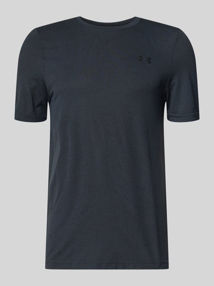 Produktfoto, Slim Fit T-Shirt mit Logo-Print Modell 'Vanish' von Under Armour, dunkelblau, Rundhalsausschnitt, dezentes Lochmuster
