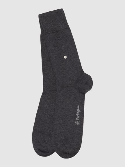 Produktfoto, Sokken met labeldetail in set van 2 van Burlington, donkergrijs katoenmix met stretch, nauwsluitende pasvorm, voor heren.