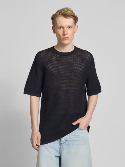 JACK & JONES Bluzka z dzianiny z okrągłym dekoltem model ‘ALMERIA’ BLACK 4