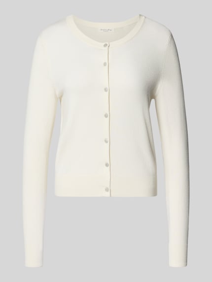 Produktfoto, Regular Fit Cardigan aus Viskose-Mix von Christian Berg Woman in Creme, runde Knöpfe, feine Strickstruktur, Rundhalsausschnitt