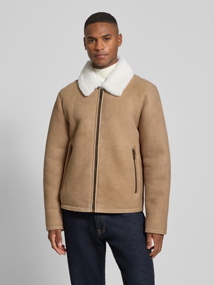 Strellson Regular Fit Lederjacke aus echtem Lammfell Modell 'MONTY' Mittelbraun 4