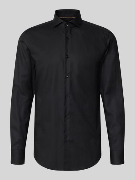Produktfoto, schwarzes Slim Fit Businesshemd aus reiner Baumwolle Modell 'H-Hank-SP' von BOSS mit feiner Struktur, Herren Businesshemd