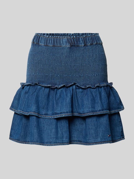 Denim Minirock aus reiner Baumwolle mit Volants Shop The Look MANNEQUINE