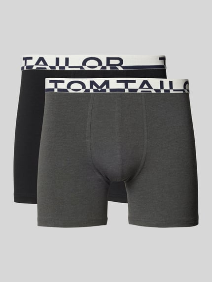 Tom Tailor Obcisłe bokserki o kroju slim fit z napisem z logo na pasie w zestaw 2 szt. Antracytowy 1