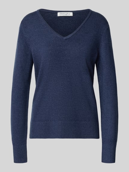 Produktfoto, Regular Fit Sweatshirt aus Viskose-Anteil van Christian Berg Woman, Viscosemix, regular fit, V-hals, ribboorden, donkerblauw