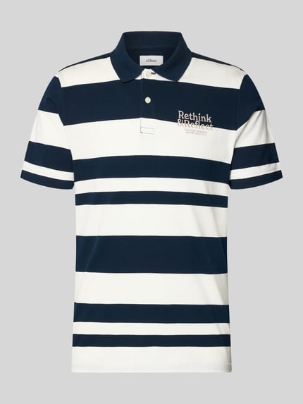 Produktfoto, Regular Fit Poloshirt aus reiner Baumwolle von s.Oliver RED LABEL in Two-Tone-Optik, gestreift, Label-Stitching, Piqué-Struktur.