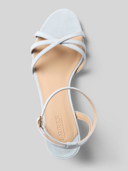 Produktfoto, Sandaletten aus echtem Leder Modell 'KENDYL' von Lauren Ralph Lauren, Optik: Unifarben, Schuhspitze: abgerundet, Absatzform: Pfennigabsatz, Verschluss: Dornschließe, Sohle: leicht strukturiert