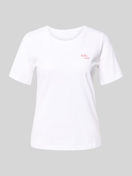 Productfoto, T-Shirt met Statement-Stitching en ronde hals van Christian Berg Woman, zuiver katoen, regular fit, kleur wit, zachte textuur