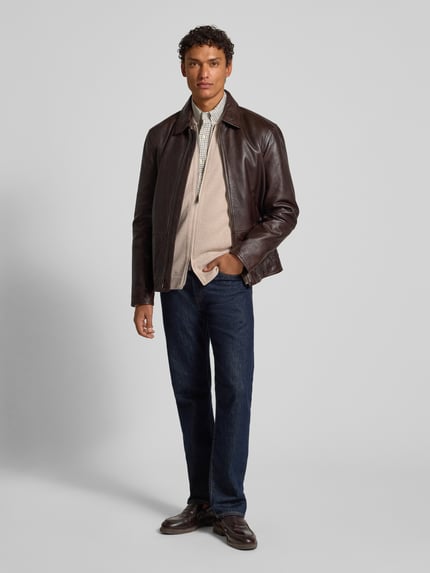 Christian Berg Men Kardigan rozpinany o kroju slim fit z mieszanki wełny Piaskowy melanż 1