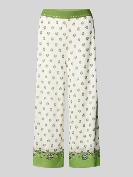 Productfoto, Wide Fit Stoffhose met bloemige all-over print van Marc Cain, katoenmix, elastische band, bandwijdte maat 36: 38 cm, binnenbeenlengte maat 36: 62 cm