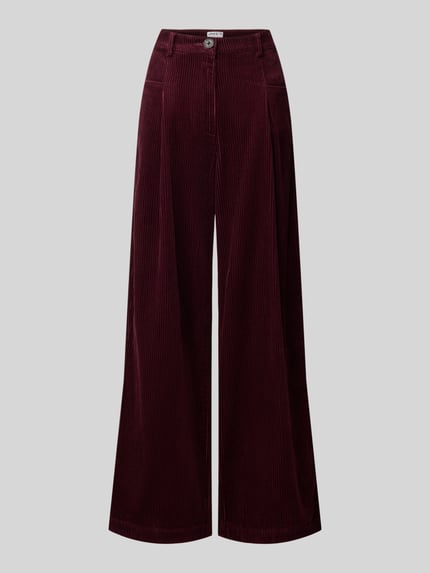 Jake*s Casual Wide Leg Hose mit Bundfalten Cord Pflaume 2