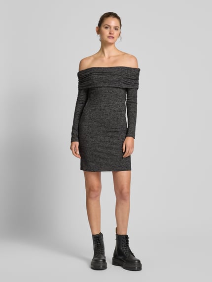 ONLY Minikleid mit Carmen-Ausschnitt mit Glitzerfaden Modell 'ROMA' Silber 1
