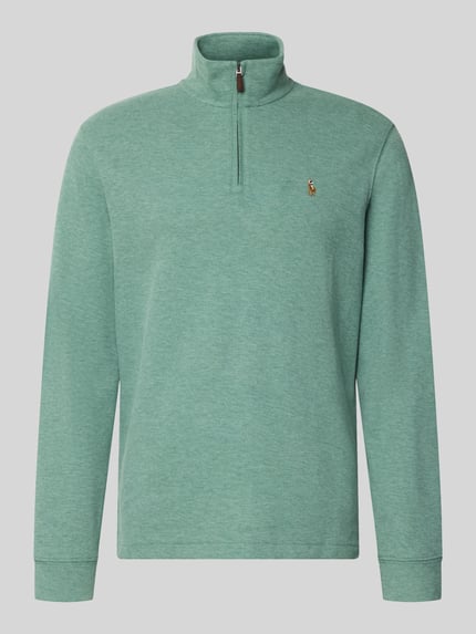Produktfoto, Relaxed Fit Troyer aus reiner Baumwolle von Polo Ralph Lauren in meliertem Grün mit strukturierter Oberfläche und sichtbarem Zipper
