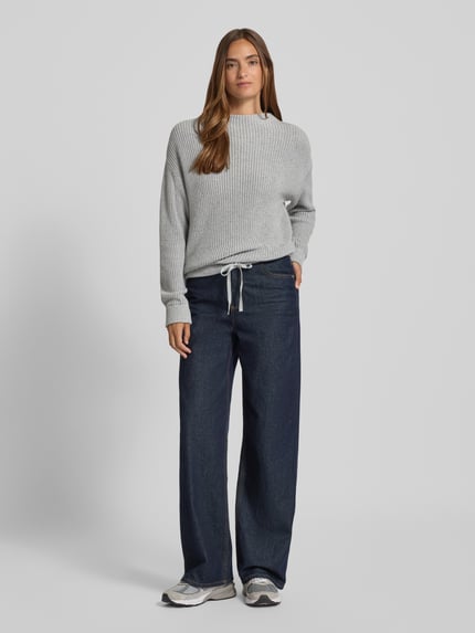Jake*s Casual Oversized Strickpullover mit gerippten Abschlüssen Silber Melange 1