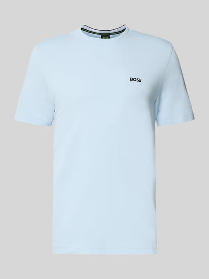 Produktfoto, Regular Fit T-Shirt aus Baumwoll-Piqué Modell 'TS_PIQUE' von BOSS Green in Hellblau, unifarben, Piqué-Struktur, mit Label Stitching, Rundhals und kurzen Ärmeln.
