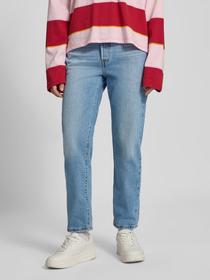 Levi's® Jeansy o kroju straight fit z wpuszczanymi kieszeniami model ‘501 CROP’ Ciemnoniebieski 4